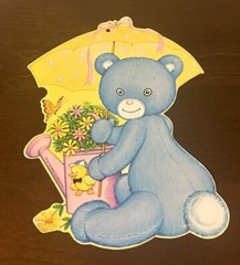 (4) Vintage 1977 Beistle Baby Shower Decor Paper Cut Outs Yellow Pink Blue EUC