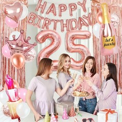 Rose Gold Decorations, Rose Gold 25 Balloon Numbers, Rose Gold Happy Balloons…
