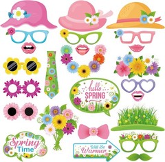 Spring Photo Booth Props with Sticks,Flowers Photo Booth Props, 25 Count
