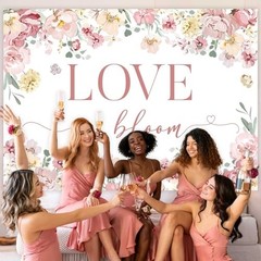 Love in Bloom Bridal Shower Decorations Backdrop, Pink Floral Wedding 7x5ft