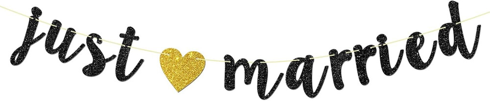 Black Glitter Just Married Banner – Engaged Sign – Wedding Banner – Bridal Showe