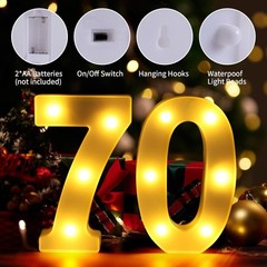 70th Birthday Decorations LED Numbers for Party Table Wall Decor
