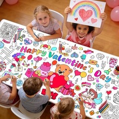 Valentines Coloring Tablecloth/Poster, 72″ x 30″ (Rectangular) Pink-valentines