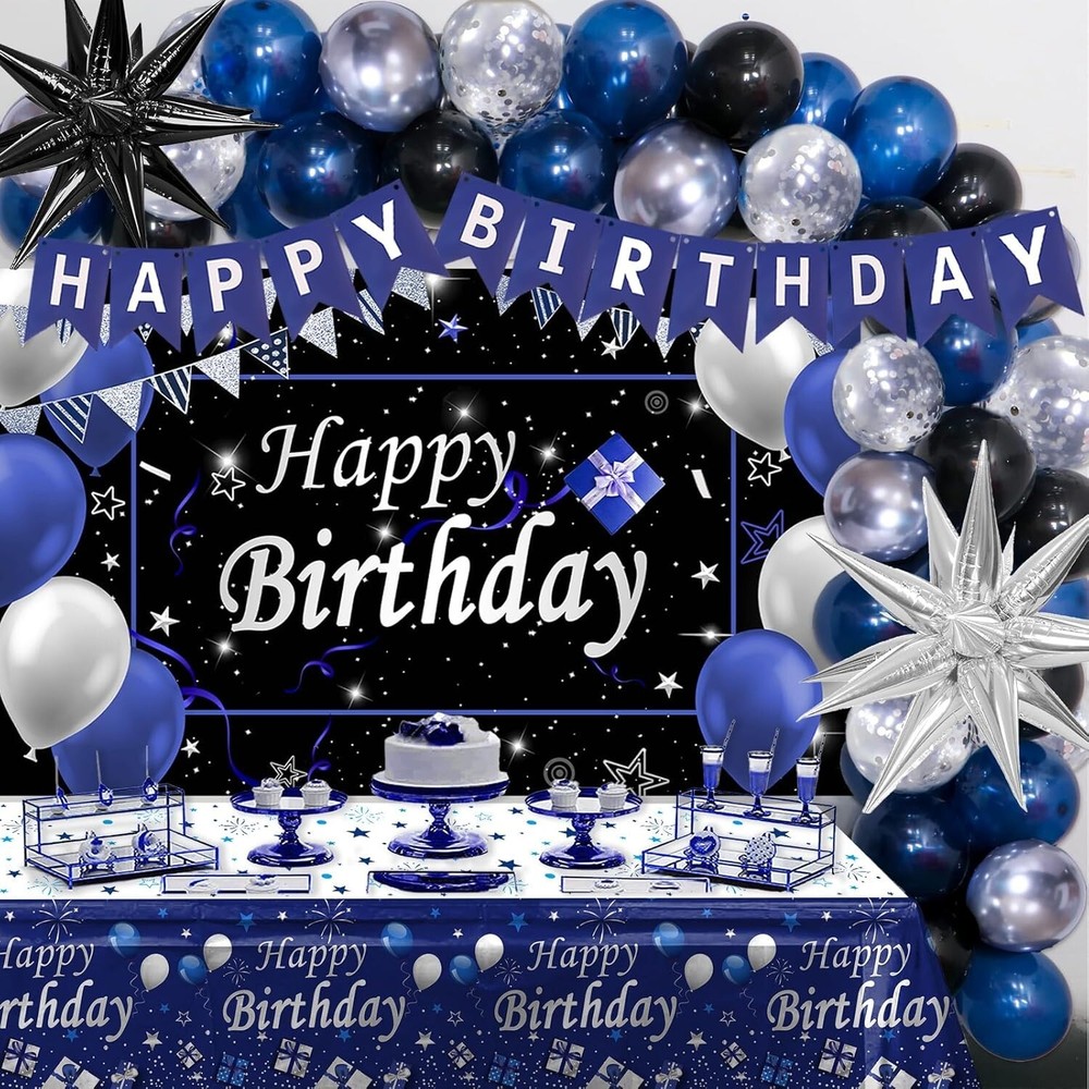 Black and Blue Birthday Decorations for Men Boys Women Girls, 75 PCS Blue and…
