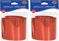 2 Piece 200 FT Red Metallic Plastic Streamers for Birthday Party, Patriotic Supp