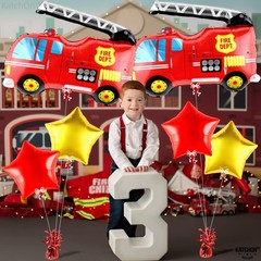 Katchon Fire Truck Balloons For Birthday Set – Pack Of 6 Firetruck Party