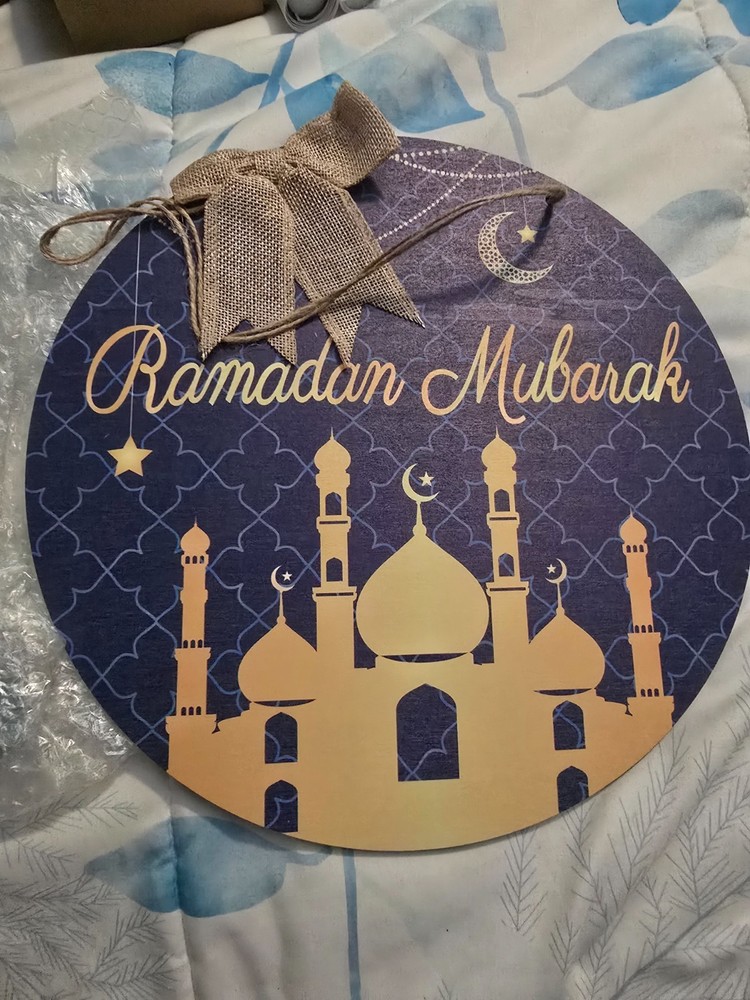 Ramadan Door Sign for Front Door Ramadan Kareem Hanger Wreaths Eid Mubarak Woode