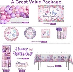 256pcs Butterfly Birthday Decorations,All-in-1 Butterfly Theme Birthday Decor