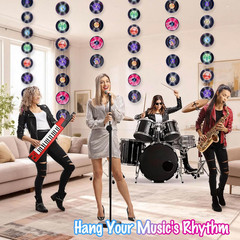 6PCS Rock and Roll Party Decorations, Retro Vinyl Records Banners, Colorful Musi