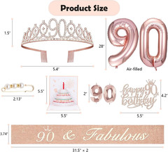 8Pcs 90Th Birthday Decorations for Women, Including 90 Year Old Birthday Cake To