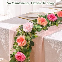 2Pcs 13 Ft Artificial Flower Garlands Real Touch Fake Floral Silk Pink Rose