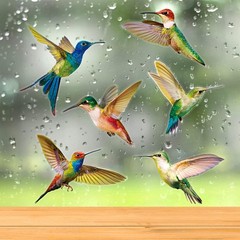 Blulu 6 Pieces Large Size Hummingbird Window Clings 6pcs, Multicoloured