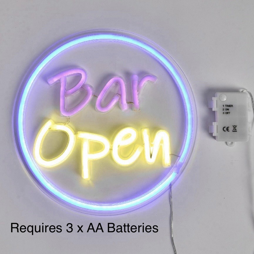 Garden ‘Bar open’ Neon Light Battery Operated Indoor & Outdoor – * Defect*
