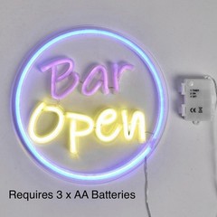 Garden ‘Bar open’ Neon Light Battery Operated Indoor & Outdoor Use – New In Box