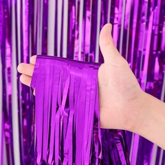 Voircoloria 2 Pack Purple Foil Fringe Backdrop Curtains, Tinsel Streamers