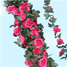 2 Pack Artificial Pink Rose Garland Vine – Total 16FT Silk Fake Blush Pink Rose