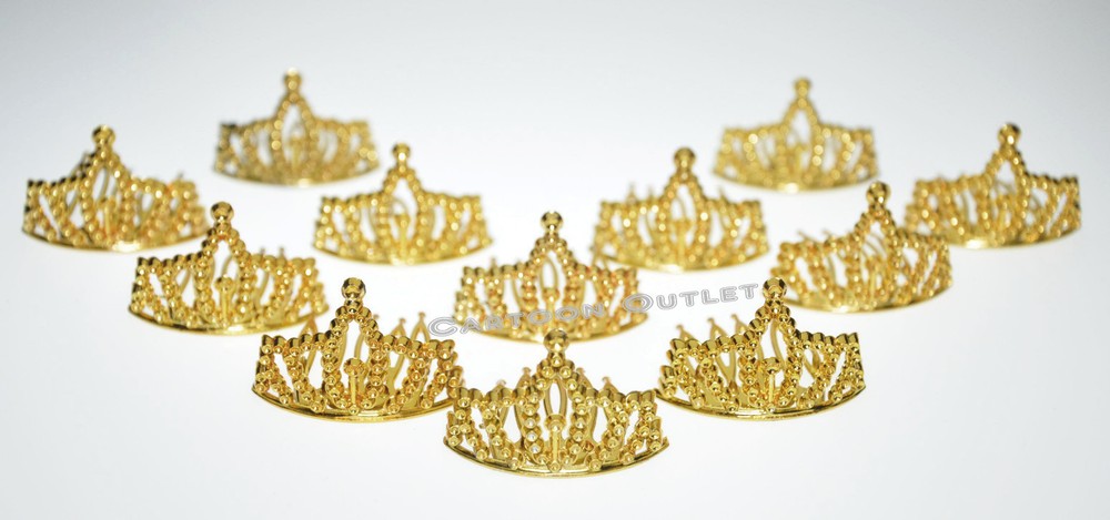12 PRINCESS GOLD CROWNS MINI PLASTIC TIARA PRINCESS BIRTHDAY FAVORS RECUERDOS
