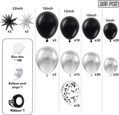 153Pcs Black and Silver Balloons Garland Arch Kit with Stars – 22 18 12 10 5 inc