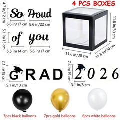 Graduation Decorations 2026 Set of 4 Boxes with 11 inches, Black, Gold, White