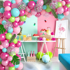 142Pcs Tropical Flamingo Balloons Garland Arch Kit, 40″ Flamingo Balloons Hot Pi