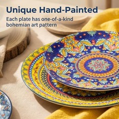 glowworm Dinner Plates, 10.5 Inch Ceramic Plates Set of 6, Bohemian 10.5″