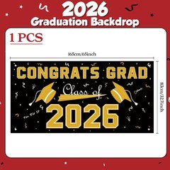 2026 Graduation Decorations – Black Gold 32.7 inches x 65 inches,
