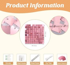 24PCS Pink Shimmer Wall Backdrop Panels 12″x12″ Square Sequins on Grid
