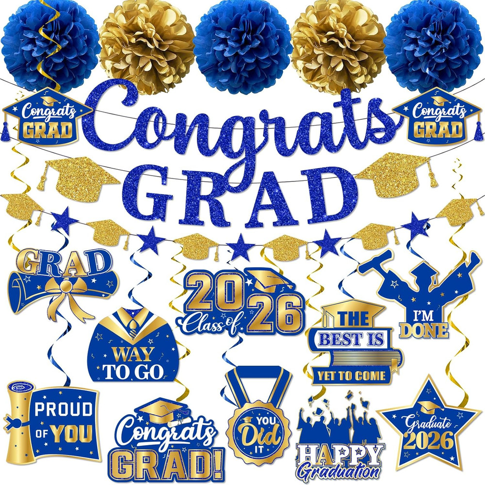 Graduation Decorations 2026, Glitter Congrats Grad Banner Hanging Swirls and Tis