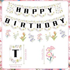 Spring Flower Birthday Decorations Banner Set, Floral Pink