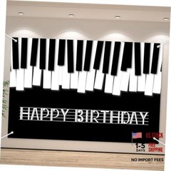 Piano Happy Birthday Banner Backdrop Black White Music Piano Keyboard Theme