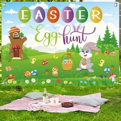 Extra Large 6.9FT*5FT Easter Egg Hunt Photo Booth Kids Funny Banner Decorations