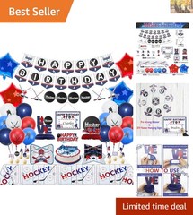 Hockey Theme Birthday Celebration Kit – Banners, Tablecloth & Cupcake Toppers