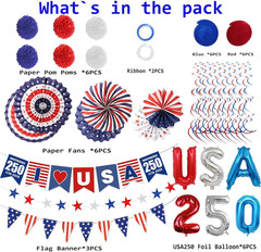 Patriotic Memorial Day Decorations Red White Blue Paper Fans for 250th Annive…