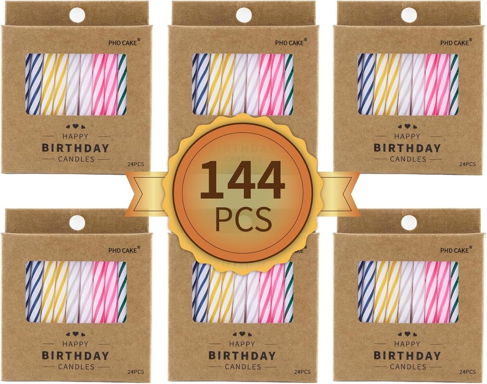 PHD CAKE 144-Count Multicolored Spiral Pink, Green, White, Yellow, Blue