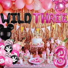 161PCS Minnie 3rd Birthday Party Decorations, Wild Three Balloons, Tableware & G