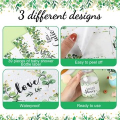 39 Pcs Baby Shower Water Bottle Labels Greenery Plant Baby Shower Bottle Stic…