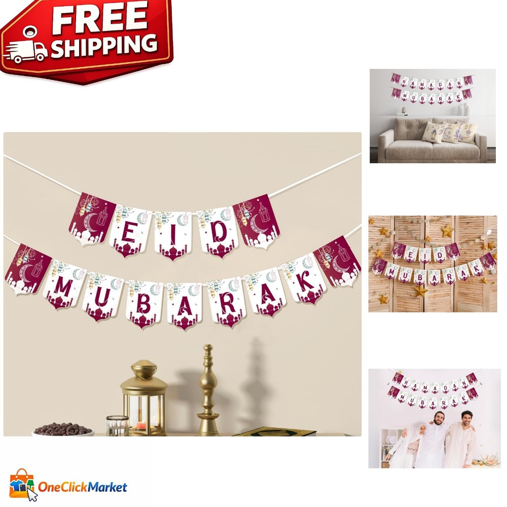 Elegant Eid Mubarak Banner – Ramadan Indoor Decor 2026, Perfect for Wall Display