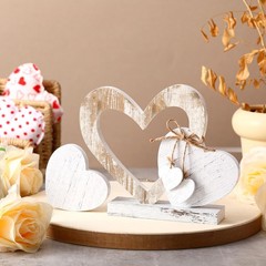 2 Pcs Vintage Rustic Wood Heart Decor White Farmhouse Love Ornaments Centerpi…