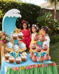 Hawaiian Luau Cupcake Stand 2PCS 3-Tier Ocean Theme Dessert Display Party Decor