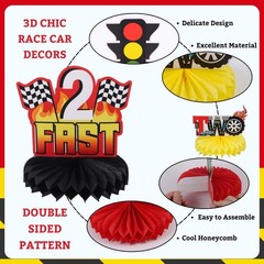 9pcs Race Car 2nd Birthday Honeycomb Centerpieces Let’s Go Racing Two Fast Bi…