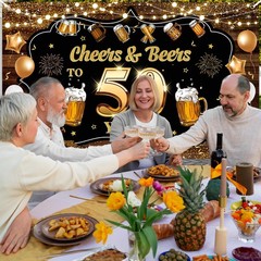 Cheers to 50 Years Backdrop Banner, Happy 50Th Birthday Decorations for Men Wome