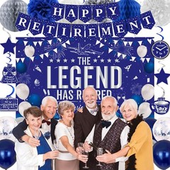 Retirement Party Decorations Blue Silver Happy Retirement Decorations for Men…