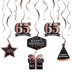 LINGTEER Happy 65th Birthday Decorations – 12Pcs 65th, Rose Gold