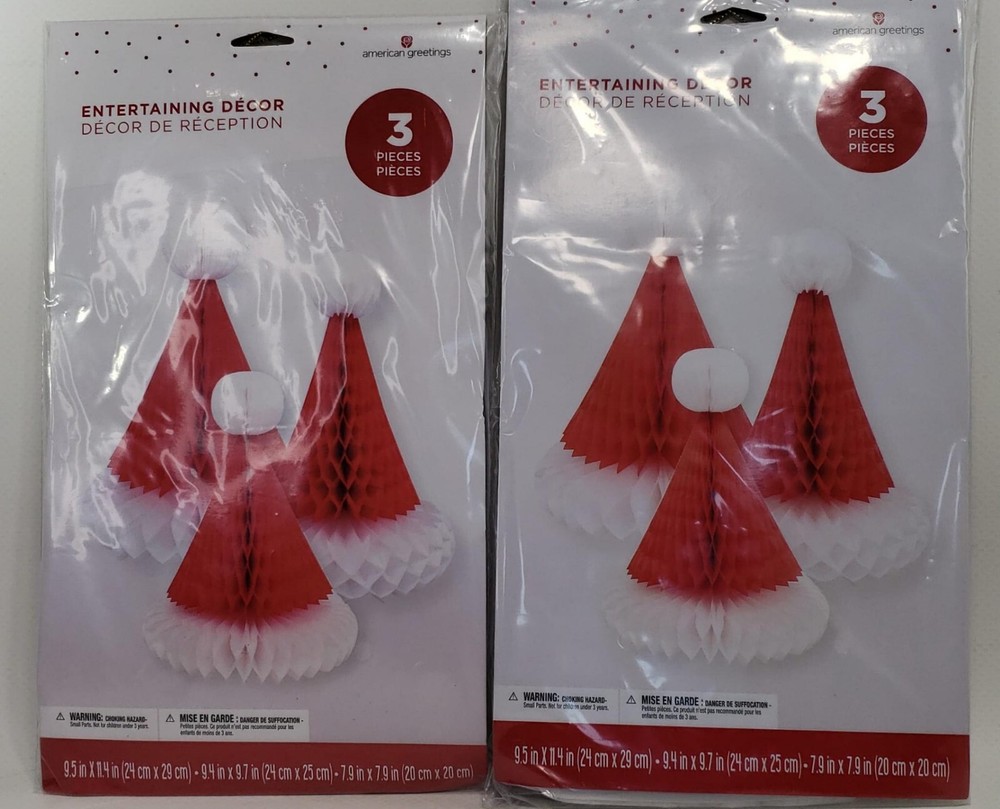 2 Pack Honeycomb Santa Hat Party Xmas Decoration, Red & White