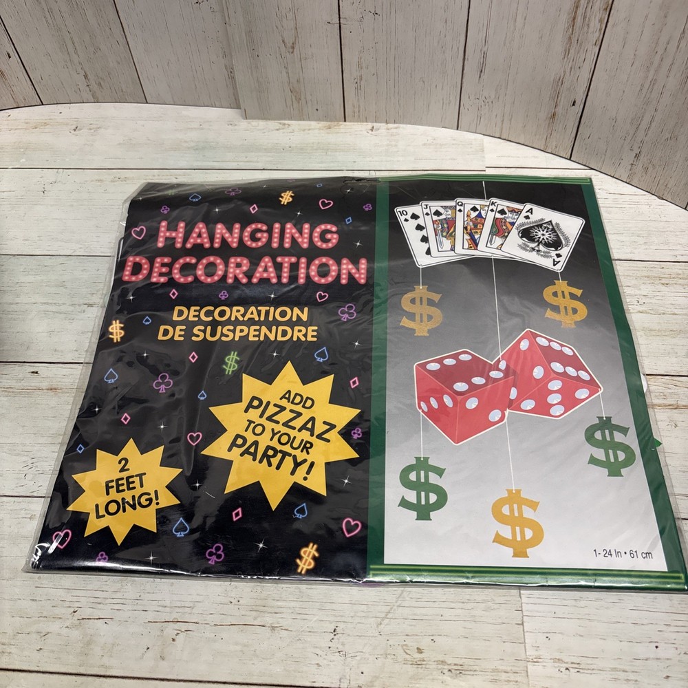 CASINO NIGHT HANGING DECORATION Playing Cards Dice Dollar Sign Party Decor Vegas