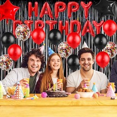 Red Black Party Decoration Kit – Happy Banner,Fringed Curtain,Latex Balloon a…