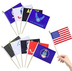 10Pack USA Military Flag Set Mini HandHeld Flag Small Military Flags on Wooden