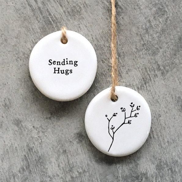 Mini Porcelain Hanging Tag – Sending Hugs Tag – East Of India