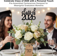 12 Pack Pre-Assembled Double Sided Class of 2026 Graduation Centerpiece Sticks w