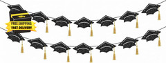 Graduation Cap Banner 2026 – Black Glitter Grad Party Decorations for Class of 2